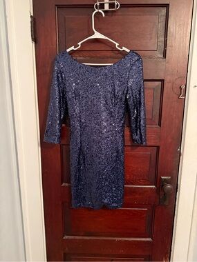 Navy Sequin Midi Dress with Three-Quarter Sleeves red Clover Mini